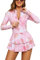 SHEKINI Women's One Piece Swimsuit Zipper Long Sleeve Thumb Holes Rash Guard Swimdress with Shorts Padded Surf Sun Protection Quick Dry Swimming Costume, Pink, M