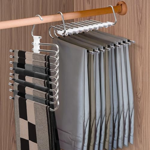 Yuirshion 9 Etagen Hosenbügel Kleiderbügel Platzsparend,Edelstahl Hosenbügel Faltbar Kleiderbügel Multifunktional Hosenhalter,rutschfest Bügel für Hosen Rock Schals Jeans Kleidung Handtücher
