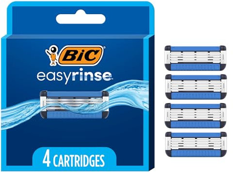 BIC EasyRinse Anti-Verstopfung Herren Rasierer Nachfüllpackungen, Rasierkartuschen mit 4 Klingen, 4 Stück