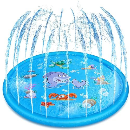 Kids Splash Pad Sprinkler Play Mat, 68/170cm Sprinkler & Splash Play Mat for Toddlers Dogs, Summer Outdoor Water Play Sprinklers Games Garden Beach Spray Mat Toy Gifts for Boys Girls