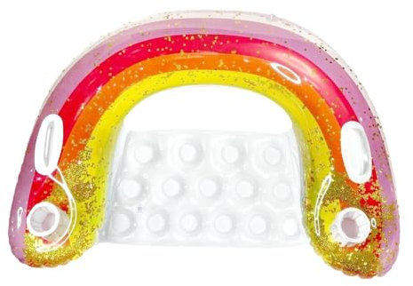 Regenbogen Schwimmender Stuhl, Pailletten-Design Poolstuhl, Aufblasbarer Wasserstuhl, Schwimmender Netzstuhl, Regenbogen Pool Liege, Aufblasbarer Loungesessel, Schwimmender Poolsitz, Pailletten Pool