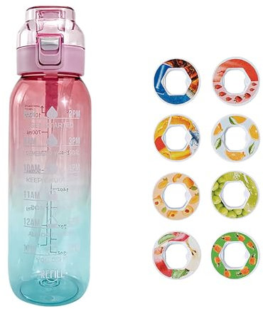 Neu Wasserflasche mit 6/7/8 Geschmackskapseln Set - 1000ML Trinkflasche mit Geschmack Original Starter - 2024 Wasserflasche für ein erfrischendes Trinkerlebnis Flasche Set (Rosa,mit 8 Pods)