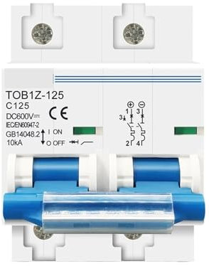 Disjoncteur 2P 80A 100A 125A DC MCB 600V, 1 pièce(80A)