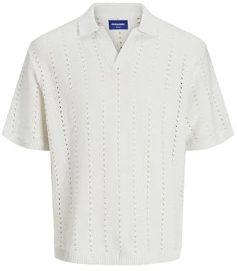 JACK & JONES Polo de Punto para Hombre con Mangas Cortas y Cuello en V., Color:Blanco, Size:S