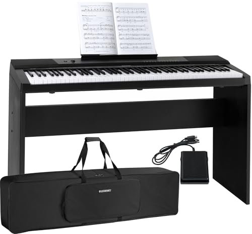 McGrey DK-88 Beginner-Keyboard Taschen Set in Stagepiano Optik - Einsteiger-Keyboard mit 88 Tasten - 146 Klänge - Split-, Dual- und Twinova-Funktion - inkl. Sustain-Pedal und Keyboardtasche - Schwarz