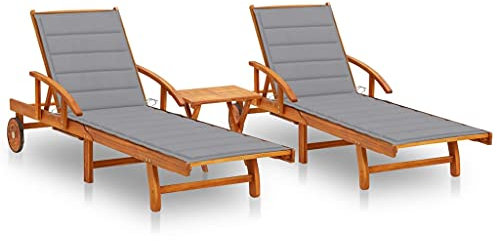 KATERYY Lettino Prendisole 2pz con Tavolo e Cuscini Massello d'Acacia,Lettini Prendisole in Legno con Tavolino per Giardini o Bordi Piscina Arredamento da Giardino e Accessori