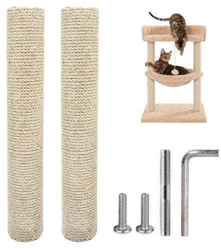 BORDEAG 2 Piezas Poste Rascador para Gatos, 40 * 8cm Recambio Rascador para Gatos, Poste De Repuesto para Rascar Sisal Natural Poste Rascador De Gatos para Gatitos Torre De Árbol De Gato