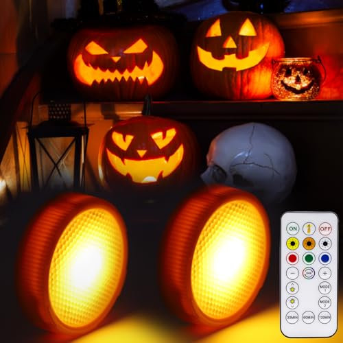 LABOREDUCER 2 Stück Halloween LED Kürbis Lichter Halloween Deko mit Fernbedienung und Timer Halloween LED Kürbis Lichter Batteriebetriebene Flammenlose RGB WW Orange Halloween Deko Kerze Licht