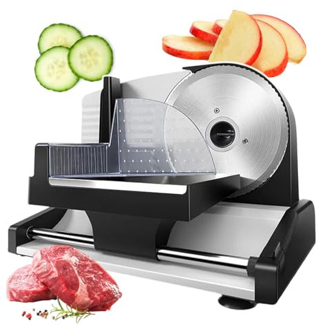 pealiritansemen Stainless Steel Meat Slicer, Electric Slicer Meat Cutter, 190 Mm Stainless Steel Blade, 1-15 Mm Thickness Adjustable, For Meat, Bread, Cheese, Vegetables