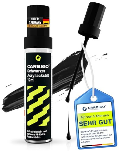 Carbigo® Pennarello nero opaco [12 ml] – Made in Germany – Vernice per auto nero contro graffi e pietrisco – penna vernice per auto forte opacità (nero opaco RAL 9005)
