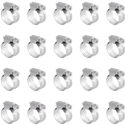 UNICRAFTALE 20pcs 22mm Collier de Serrage Réglable Acier Inoxydable avec Engrenage à Vis Sans Fin Réglable Collier de Serrage avec Vis Kit D'Assortiment de Collier de Serrage pour Plomberie Automobile