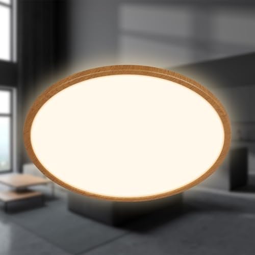 BRILONER - LED Deckenlampe mit indirektem Licht, flach, warmweißes Licht, Lampe, Deckenleuchte, Wohnzimmerlampe, LED Panel, Küchenlampe, Schlafzimmerlampe, 42x3 cm, Holzrahmen