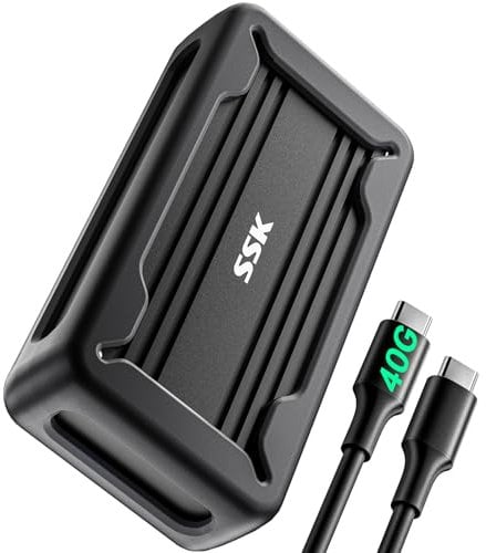 SSK M.2 SSD Gehäuse 40Gbps, USB4 NVMe Gehäuse USB C Kompatibel für Thunderbolt 4/3, Aluminiumlegierung Festplattengehäuse mit M.2 M-Key 2280/2260/2242/2230 SSD Adapter mit LED-Anzeige