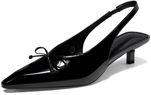 Coutgo Womens Slingback Kitten Low Heels Dress Shoes Closed Pointed Toe Bow Tie Slip on Office Work Pumps, Black, 5 UK