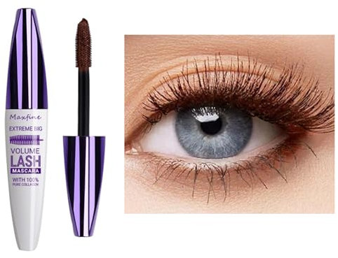 Mascara viola impermeabile, 10 ml, resistente all'acqua, a lunga durata, volumizzante, per Natale, Halloween, feste, matrimoni (Tubo bianco - Marrone)