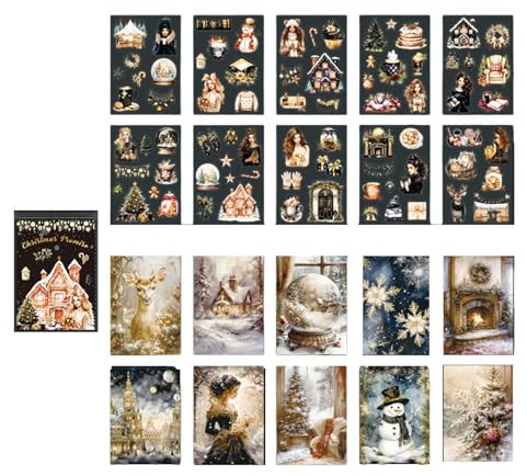 GMBYLBY 20-teiliges Weihnachts Scrapbooking Aufkleber Set Zubehör Dekoration Für Journaling Planer Und Schul Bastelbedarf