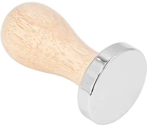 KIMISS Kaffeepulverhammer, Tamper, Abnehmbarer, Lebensmittelechter Edelstahl, Leicht zu Greifender Konvexer Tamper, 49 Mm Flacher, Presse mit Holzgriff, Tamper-Design für Büro und