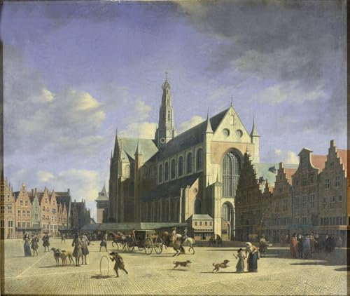 ARTXLXXBN Bekannt Mode Leinwand-Malerei Bilder Wandgemälde der Groote Markt Haarlem von Gerrit Adriaensz Berckheyde Poster Wandbilder für Office Home Decor 60x90cm