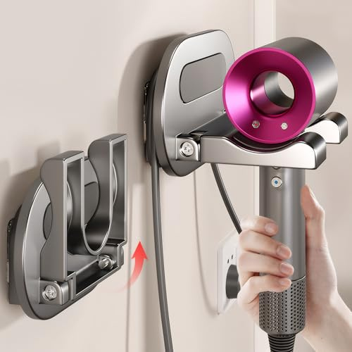 Veki Luftfahrtaluminium Fönhalter Wand Ohne Bohren, Halterung Aufbewahrung | Universal Haartrocknerhalter Wandhalterung, Selbstklebend Haartrockner Halterung für Badezimmer Schlafzimmer, Grau