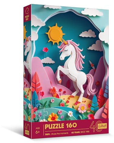 Trefl - Puzzle mit 3D-Effekt, Einhorn - 160 Elemente - 40 Jahre Trefl, Bunte Puzzles mit Tieren, für Kinder ab 6 Jahren