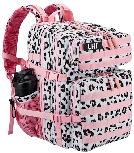 LHI Military Tactical Backpack for Men and Women 45L Large waterproof Rucksack for School, Hiking, Trekking, Hunting - Pink leopard