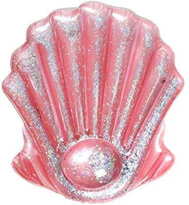 YCVAWEOD Schwimmring Pink Shell mit Glitzer 140 cm Riesenliegelblasbar Pool Flöhne Luftmatratze Strand Liege Wasser schwimmt lustige Spielsachen Schwimmring LWX