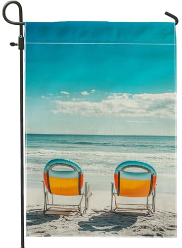 Strandkorb-Gartenflagge, lebendiges Blaugrün, Sommer-Outdoor-Dekoration, doppelseitige Strandkörbe, Heimdekoration, Rasenbanner für Küsten-Mottoparty, 30,5 x 45,7 cm
