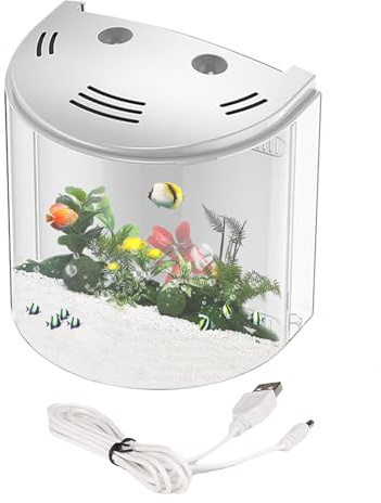 Petit Aquarium avec Filtre et lumière - réservoir en Acrylique USB, Habitat de Poisson Transparent | 7.87x5.51x8.27 Pouces 5L Aquarium pompé Compact avec, Configuration Moderne pour Betta, Min