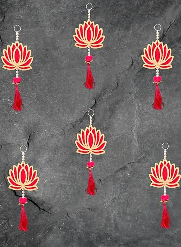 ZIG ZAG Paquete de 6 colgantes de loto MDF – Toran decorativo de pared de loto de color rosa para Diwali, festivales, decoración del hogar y templo (10 pulgadas)
