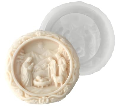 Silicone Presepe | Formine Cioccolato Natività Di Gesù | Stampo Natalizio 3D Rotondo Facile Distacco | Per Cera Resina Gesso Pasta Di Zuccero Candela Cioccolato