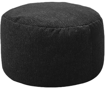 FJOADNVM Fußhocker Runder Hocker D30cm*H20cm Leinen Sitzsack Ottoman mit Füllung Pouf Fußhocker Tatami Futon Puff(Black)