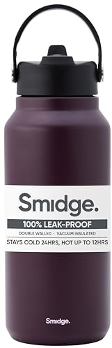 Smidge Reusable Water Bottle 900ml Autumn Berry – Insulated Stainless Steel Flask with Sipping Lid for Hot & Cold Drinks, Leakproof & BPA-Free, No Metallic Taste