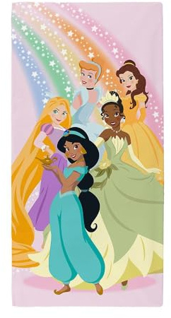 dreamtex Disney Princess Rainbow Towel for Girls, Children's Bathroom, Perfect for Swimming Pool, Beach on in Kids' Bathroom 70x140cm (TW3-DIS-RBW-20-M)