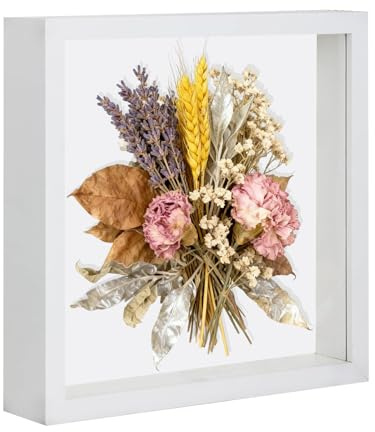 3D Fotorahmen, 3D Bilderrahmen zum Befüllen 20x20cm, 3D Objektrahmen Tiefer 3cm, Tiefer Rahmen für Wand und Desktop, 3D Fotorahmen für Objekte, Blumen, Hochzeitsgeschenke oder Souvenirs, Weiß