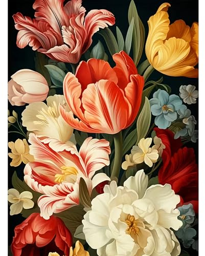 DPIDEA Blumen Diamond Painting Erwachsene, 5D Diamant Painting | DIY Diamant Painting Bilder 30x40 cm, Runde Steine für Zuhause Dekor