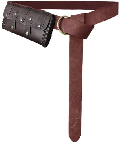 CALFOVERA Renaissance Gürteltasche Aus PU Leder Mit 164cm O Ring Vintage Tragbar Mittelalterliche Gürteltasche Für Mittelaltermärkte Cosplay Halloween Make Up Partys (Braun)