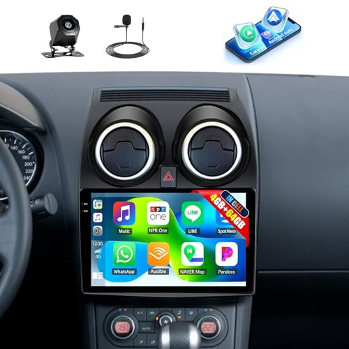 CAMECHO 4G+64G for Nissan Qashqai 2006-2013 Wireless CarPlay Androidd Auto Android 15 Car Stereo Radio 9 Inch InCell 1280*720 Touch Screen GPS Navigation Bluetooth FM Backup Camera + Cambus (High-End)