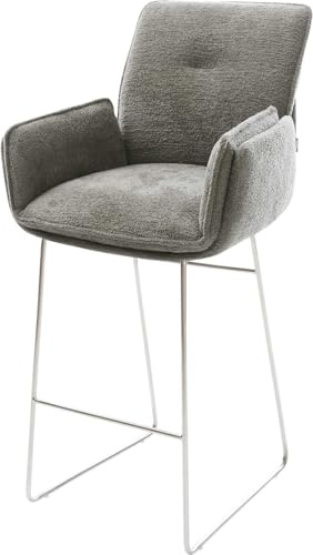 DELIFE Barstuhl NELA-Flex Kufengestell Edelstahl Silberfarben Bouclé Soft Schlamm