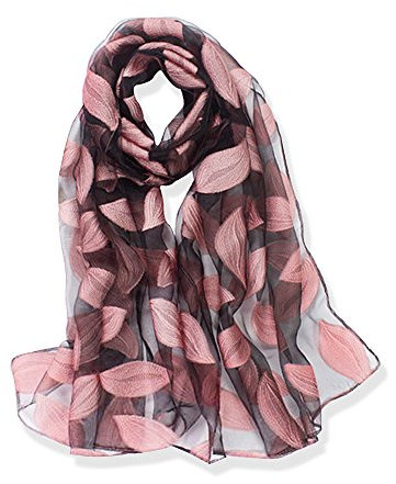 YFZYT Organza-Schal für Damen mit Feder Stickerei Muster/Elegantes Accessoire für Frauen/Organza-Schal/Halstuch/Schulter-Tuch/Schal Chiffon Stola Scarves - Rosa Blätter