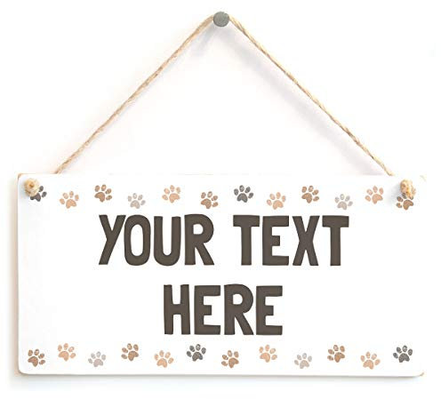 Personalised Paw Print Your Text Here Sign - Custom Pet, Dog, Cat Wooden Door Plaque