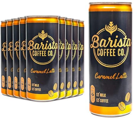 Barista Coffee Co. Medium Roast Caramel Latte Iced Coffee Drink Tin Can , Ready To Drink, 250 ml (Pack of 12)