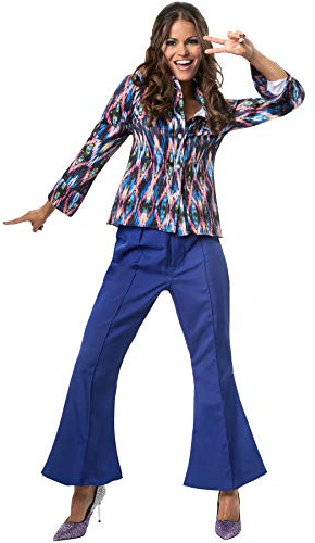 dressforfun 900380 - Damenkostüm Disco Queen, Gemusterte Langarm-Bluse und Schlaghose (M | Nr. 302161)