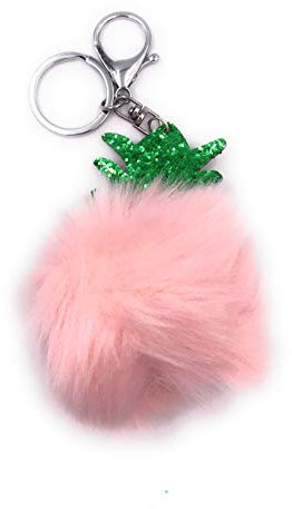 Onwomania - -Ananas Puschel Flauschig Schlüsselanhänger - Metall Glücksbringer ideal als Geschenk z.B. für den besten Freund, die beste Freundin, Mama - Für Männer, Frauen & Kinder