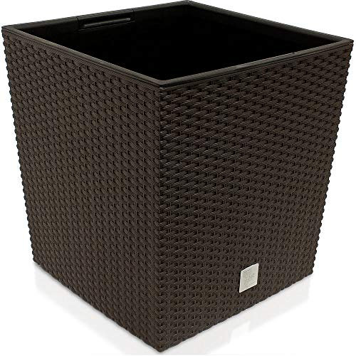 Deuba® Blumentopf 64L 40x40x41cm Rato Low Innentopf Mit Griffen Wetterfest Rattanoptik Pflanzkasten Übertopf Pflanzkübel Blumenkasten Quadratisch Umbra