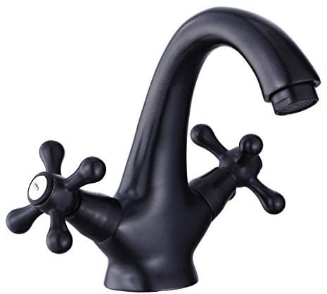 ZXC Retro Bad Waschbecken Armatur Nostalgie Mischbatterie mit Kreuzgriffen in matt Schwarz Bronze gebürstet