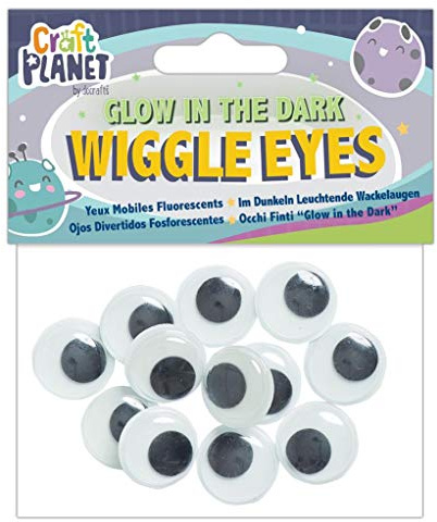 Craft Planet Wiggle Eyes 12 Pieces Glow-In-The-Dark For Crafts, Art & Craft Fun, Crafting Basic Supplies, Embellishments, Eye Stickers, Home, School, Craft Accessories, Decorations