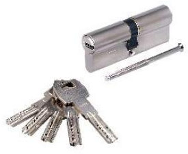 effedielle® Cilindro di sicurezza certificato a profilo europeo in ottone nichelato opaco AGB 5000 PS.Lunghezza 40 mm