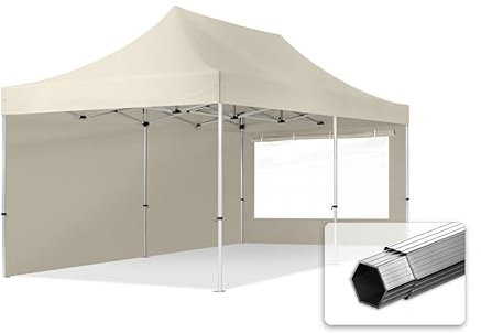 TOOLPORT Faltzelt Professional 3x6 m - mit 2 Seitenteilen (Panoramafenster) Faltpavillon ALU Pavillon Partyzelt Creme
