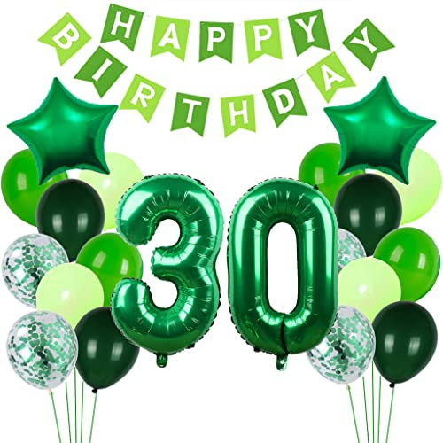 Crazy-M Grün Luftballon 30. Geburtstagsdeko für Mann Frau, 30 Jahr Grün Deko zum Geburtstag Grün Folienballon 30 Zahl Deko 30. Geburtstag Happy Birthday Banner Dekoration