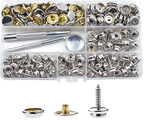 180pcs Schrauben Druckknopf, BetterJonny 60 Sets Edelstahl Snap Fasteners Press Stud Kit mit 3 Stück Einstellung Werkzeug in Aufbewahrungsbox für Boot Abdeckung Möbel